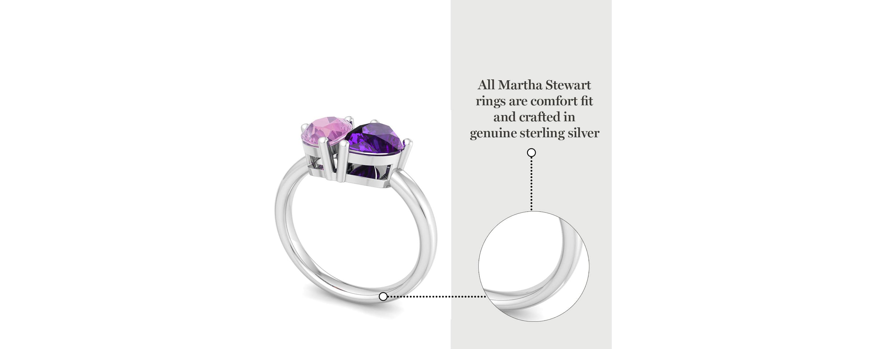 Lab Created Martha Stewart 2 Carat Pink Sapphire and Amethyst Two Stone Ring In Sterling Silver