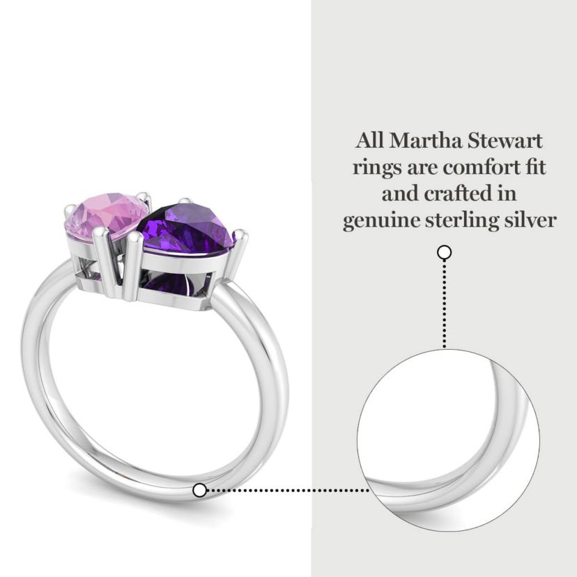 Lab Created Martha Stewart 2 Carat Pink Sapphire and Amethyst Two Stone Ring In Sterling Silver