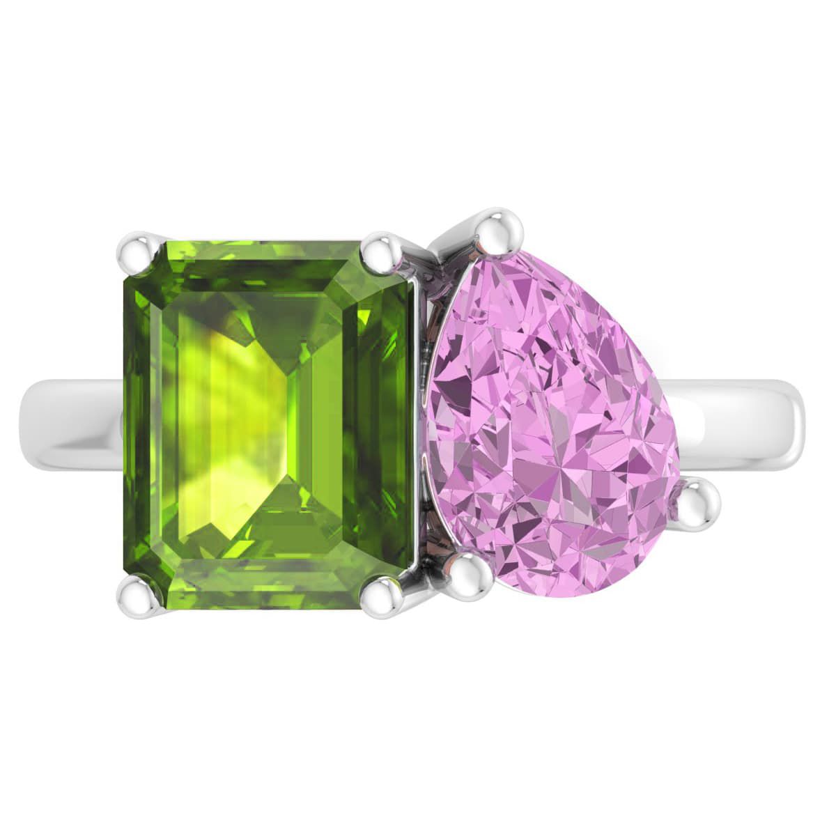 Lab Created Martha Stewart 4 3/4 Carat Peridot and Pink Sapphire Two Stone Ring In Sterling Silver