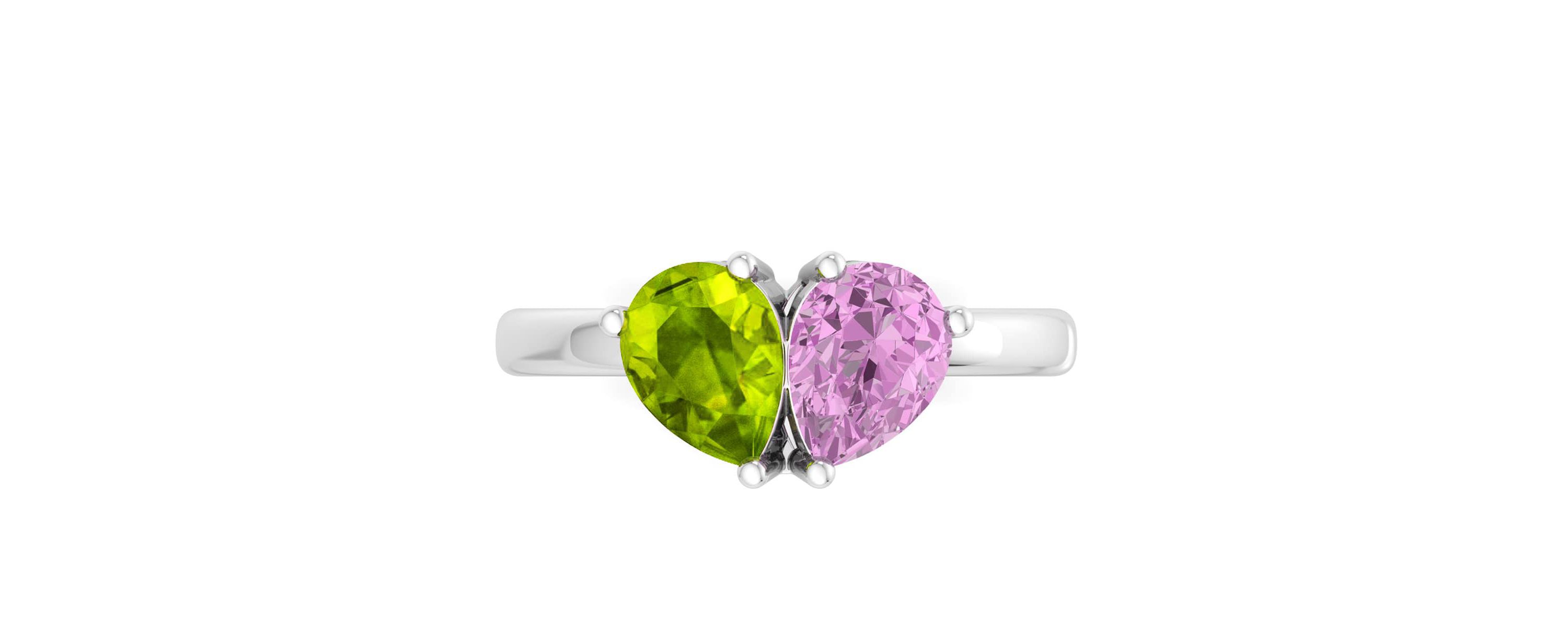 Lab Created Martha Stewart 2 Carat Peridot and Pink Sapphire Two Stone Ring In Sterling Silver