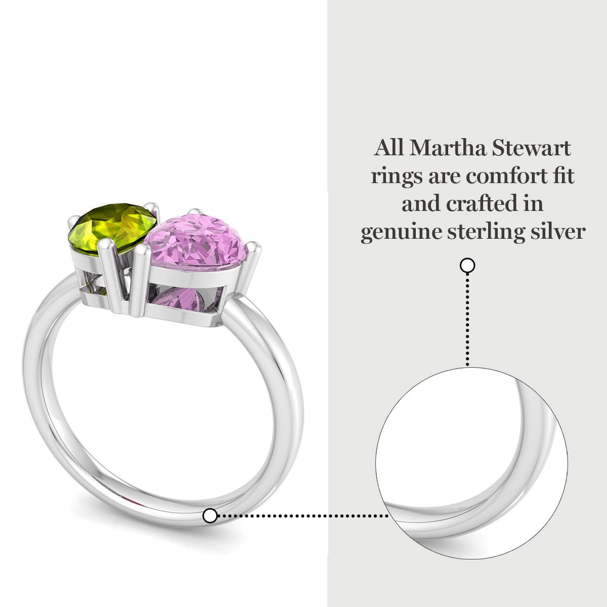 Lab Created Martha Stewart 2 Carat Peridot and Pink Sapphire Two Stone Ring In Sterling Silver