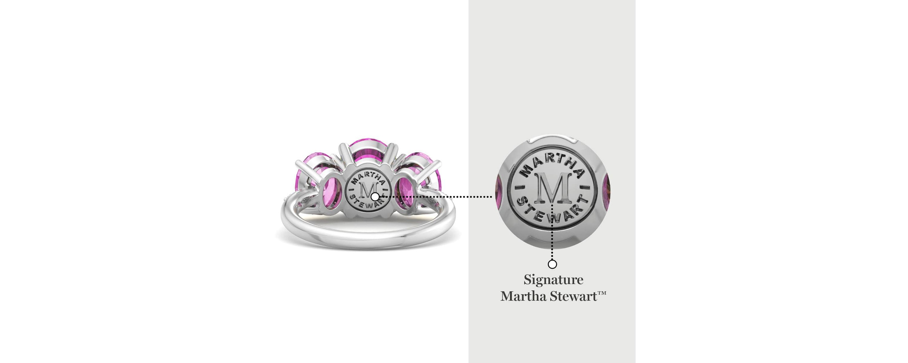 Lab Created Martha Stewart 5 Carat Oval Shape Pink Sapphire and Lab Grown Diamond Three Stone Plus Ring In Sterling Silver