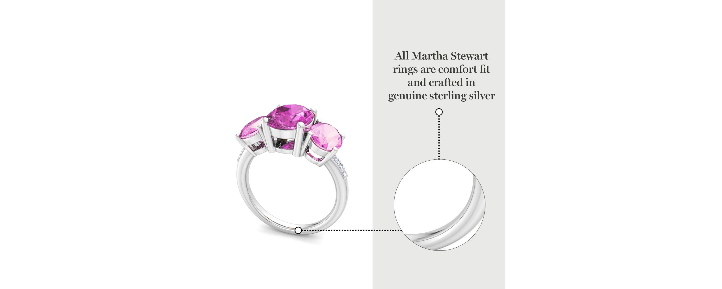 Lab Created Martha Stewart 5 Carat Oval Shape Pink Sapphire and Lab Grown Diamond Three Stone Plus Ring In Sterling Silver