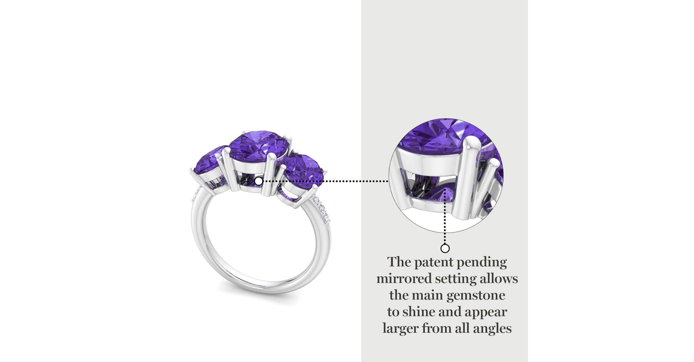 Lab Created Martha Stewart 5 Carat Oval Shape Amethyst and Lab Grown Diamond Three Stone Plus Ring In Sterling Silver