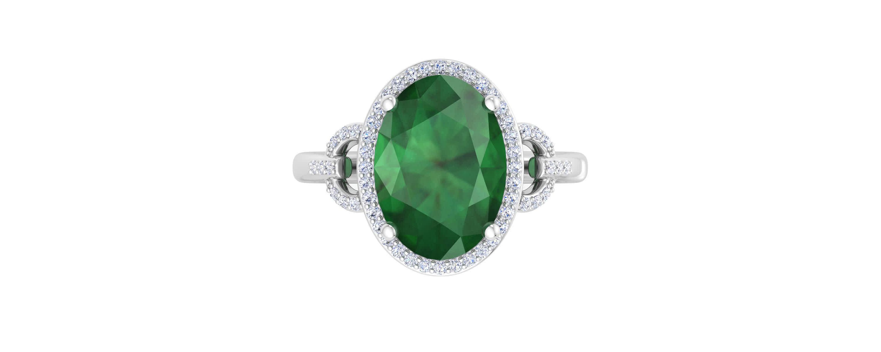 Lab Created Martha Stewart 6 3/4 Carat Oval Shape Gemstone and Lab Grown Diamond Halo Ring In Sterling Silver