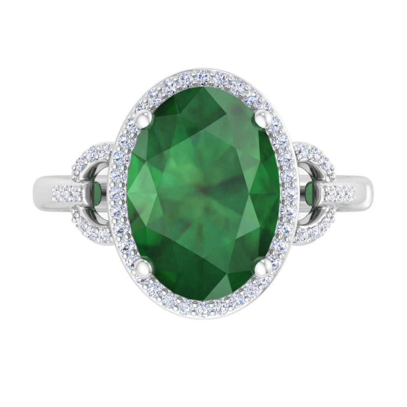 Lab Created Martha Stewart 6 3/4 Carat Oval Shape Gemstone and Lab Grown Diamond Halo Ring In Sterling Silver
