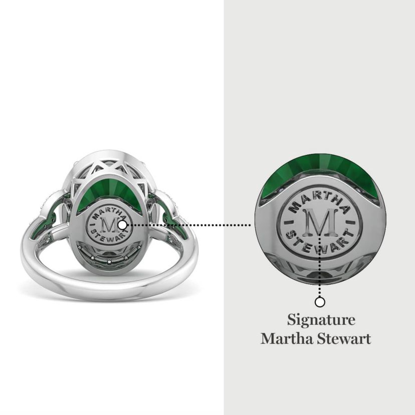 Lab Created Martha Stewart 6 3/4 Carat Oval Shape Gemstone and Lab Grown Diamond Halo Ring In Sterling Silver