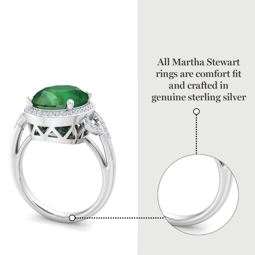 Lab Created Martha Stewart 6 3/4 Carat Oval Shape Gemstone and Lab Grown Diamond Halo Ring In Sterling Silver