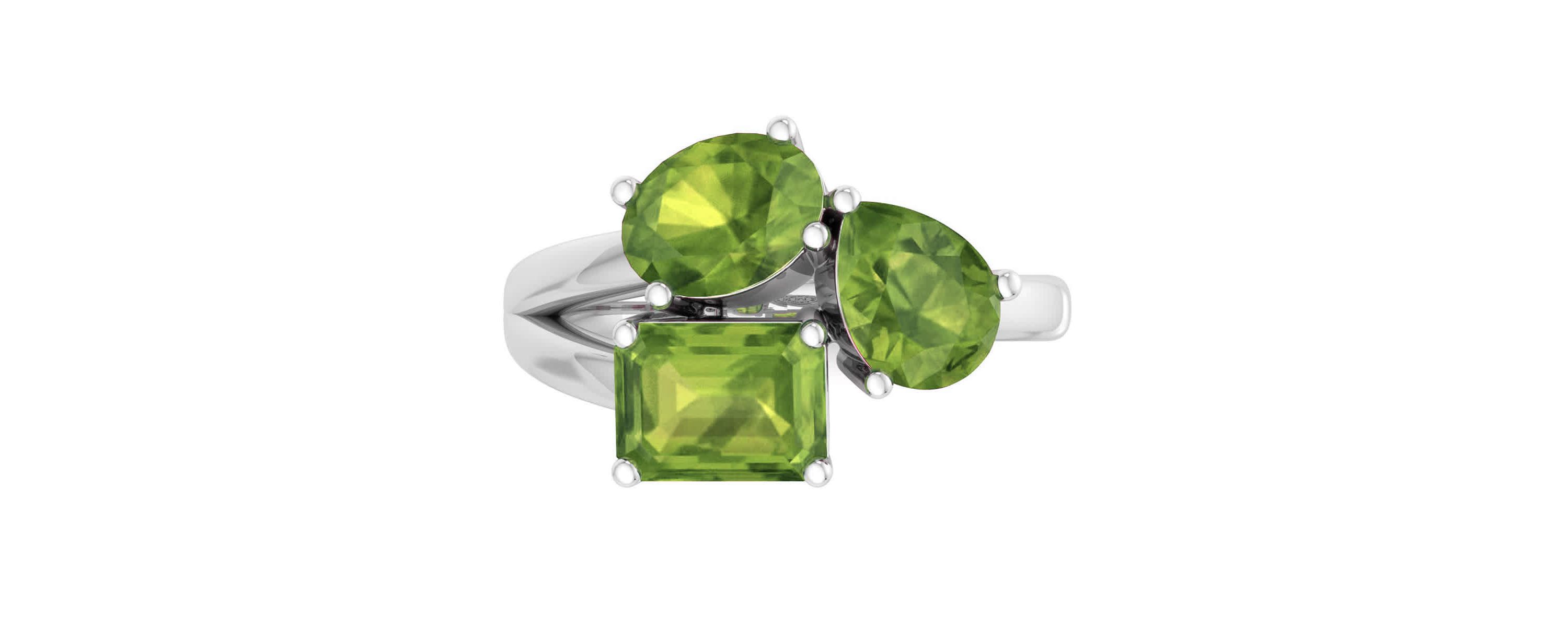 Lab Created Martha Stewart 3 3/4 Carat Peridot Three Stone Cluster Ring In Sterling Silver