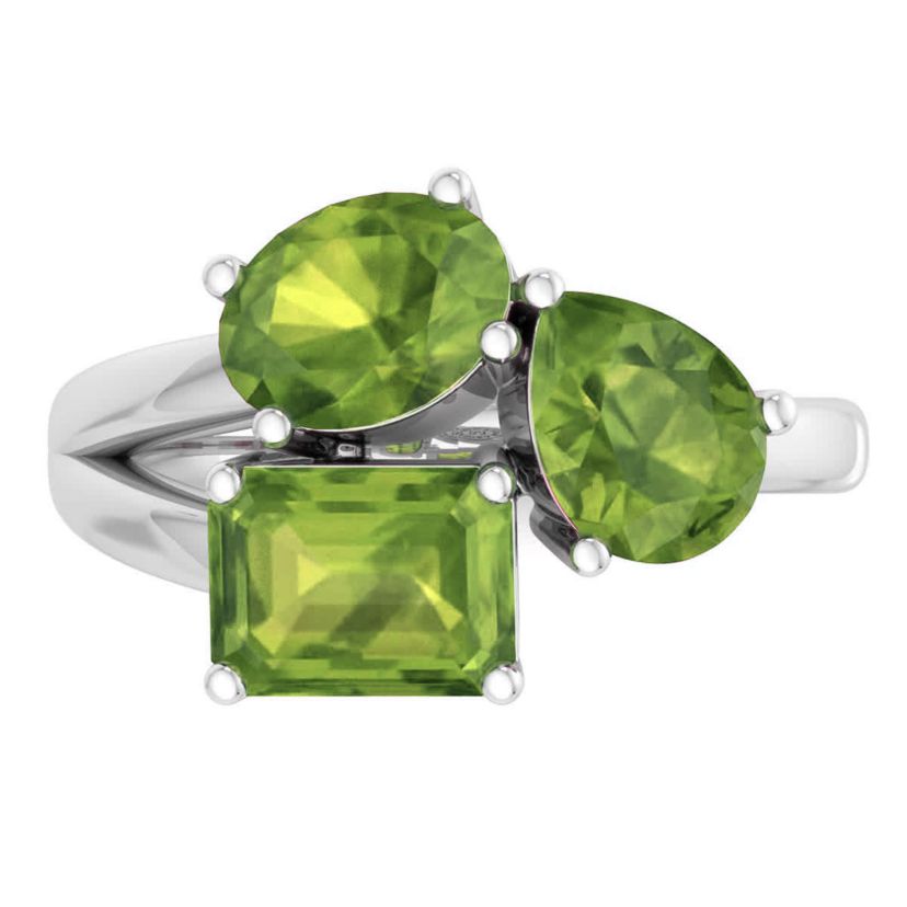 Lab Created Martha Stewart 3 3/4 Carat Peridot Three Stone Cluster Ring In Sterling Silver