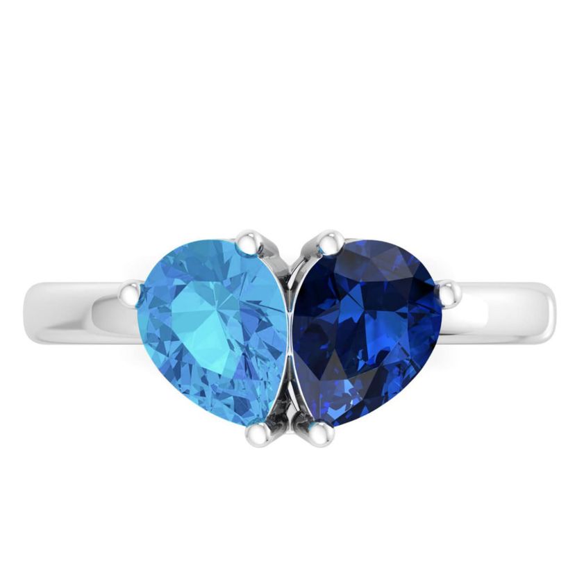 Lab Created Martha Stewart 2 Carat Blue Topaz and Sapphire Two Stone Ring In Sterling Silver