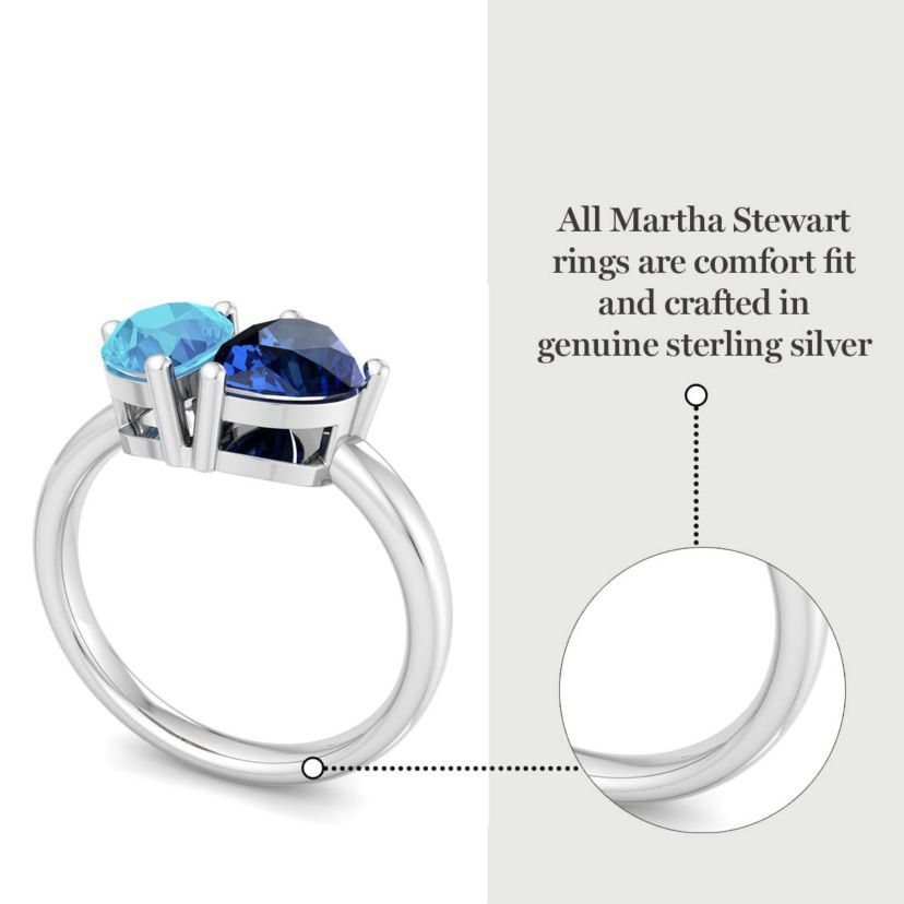 Lab Created Martha Stewart 2 Carat Blue Topaz and Sapphire Two Stone Ring In Sterling Silver