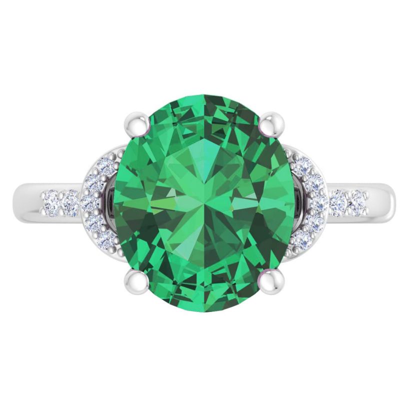 Lab Created Martha Stewart 4 1/2 Carat Oval Shape Gemstone and Lab Grown Diamond Ring In Sterling Silver