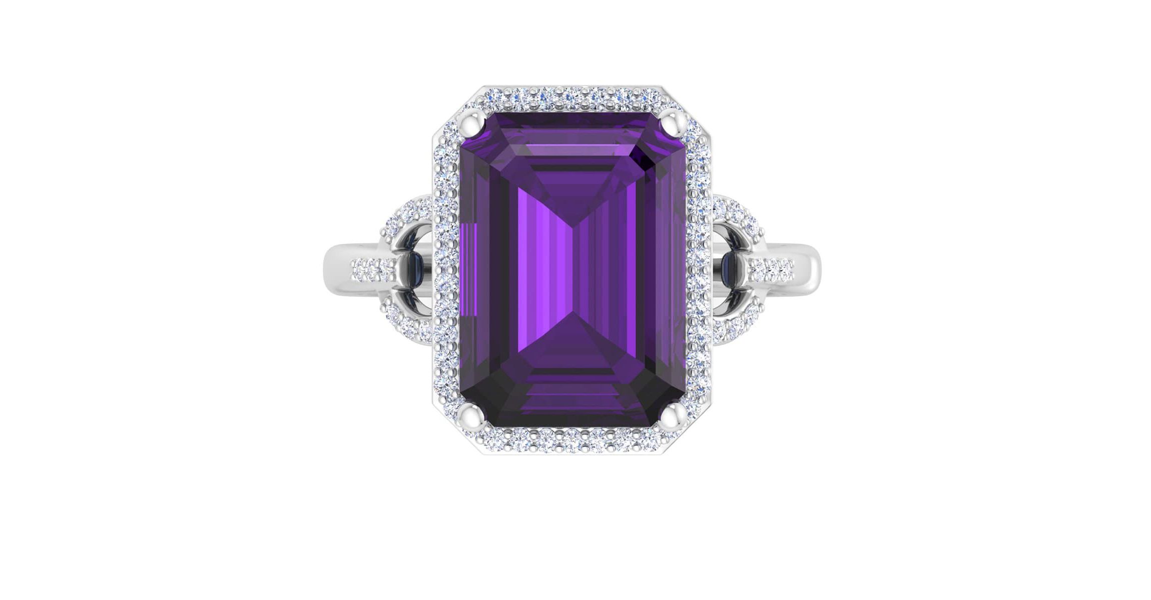 Lab Created Martha Stewart 7 1/3 Carat Emerald Cut Gemstone and Lab Grown Diamond Halo Ring In Sterling Silver