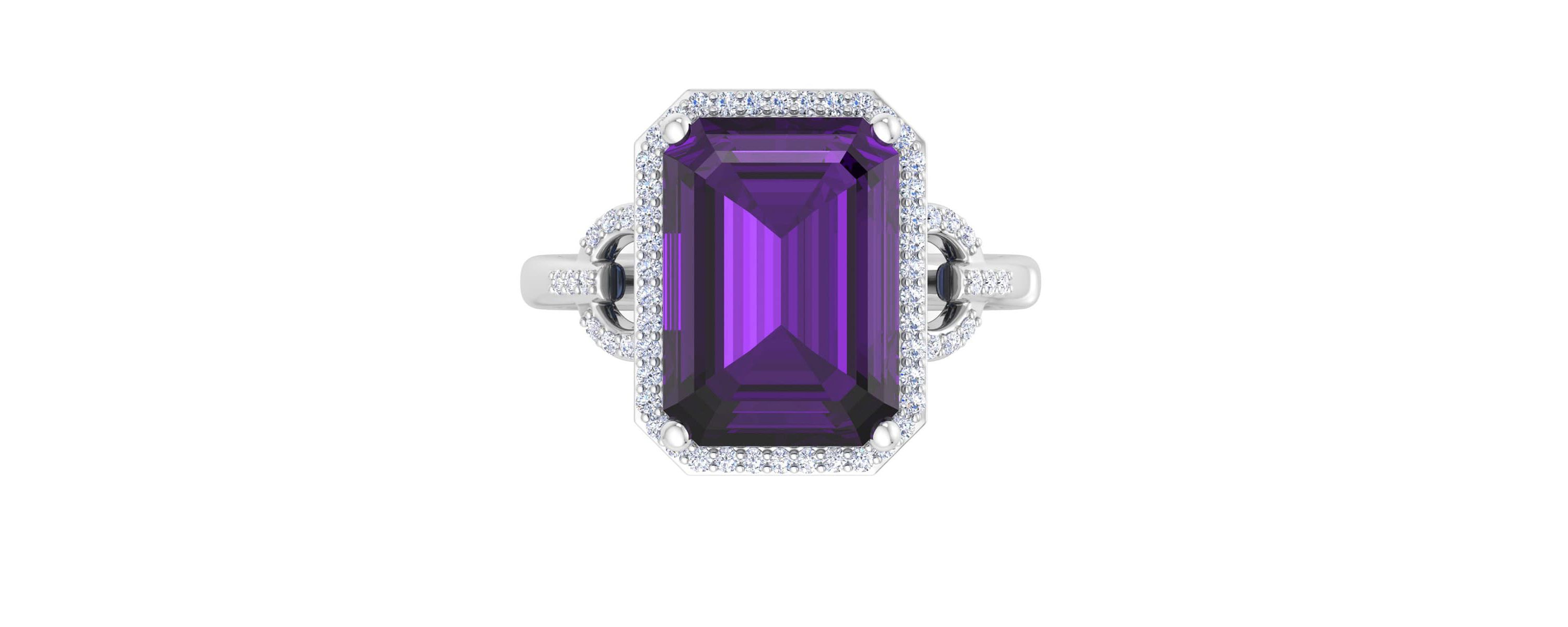 Lab Created Martha Stewart 7 1/3 Carat Emerald Cut Gemstone and Lab Grown Diamond Halo Ring In Sterling Silver