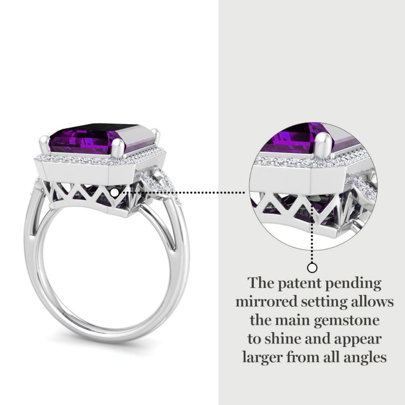 Lab Created Martha Stewart 7 1/3 Carat Emerald Cut Gemstone and Lab Grown Diamond Halo Ring In Sterling Silver