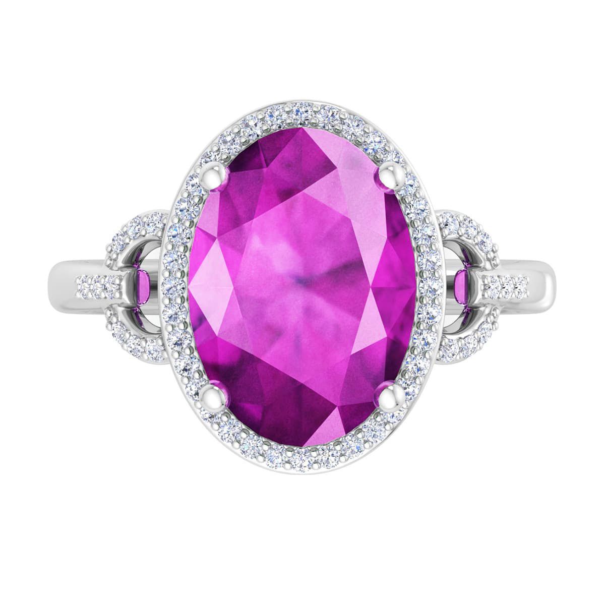 Lab Created Martha Stewart 6 3/4 Carat Oval Shape Gemstone and Lab Grown Diamond Halo Ring In Sterling Silver