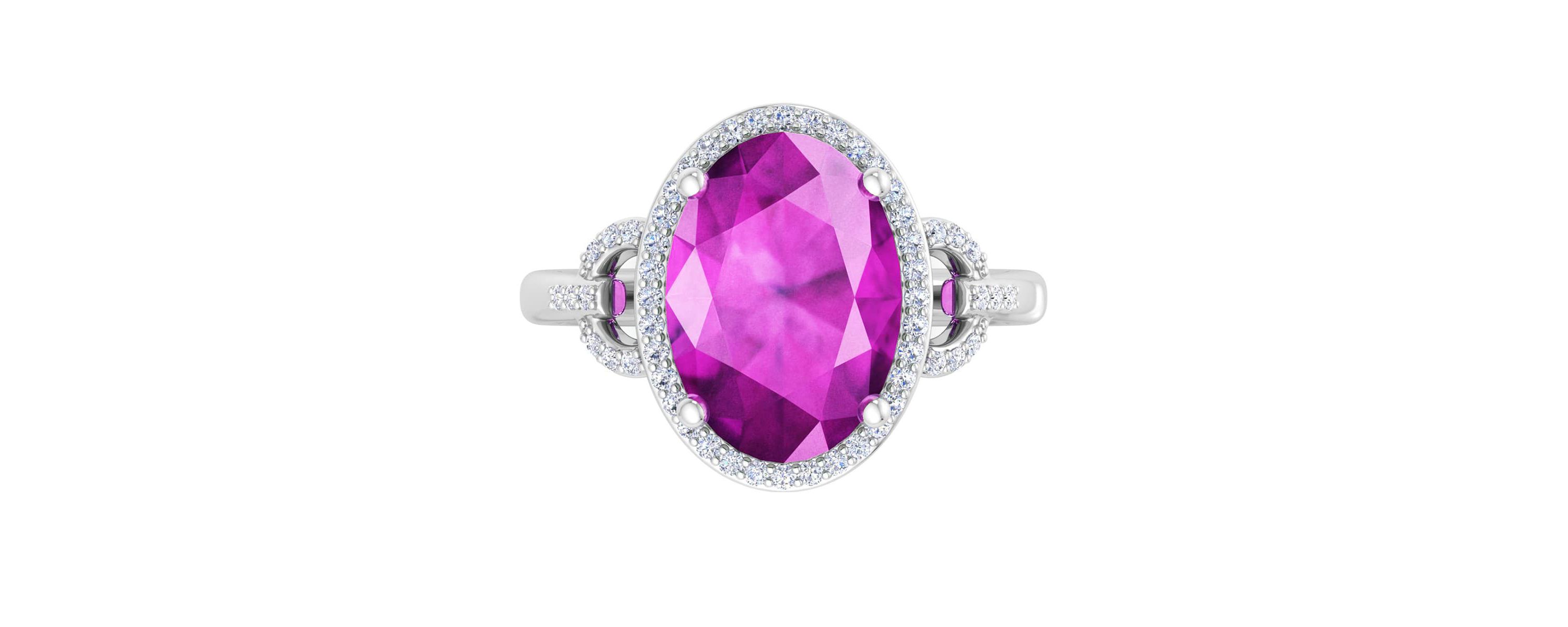 Lab Created Martha Stewart 6 3/4 Carat Oval Shape Gemstone and Lab Grown Diamond Halo Ring In Sterling Silver