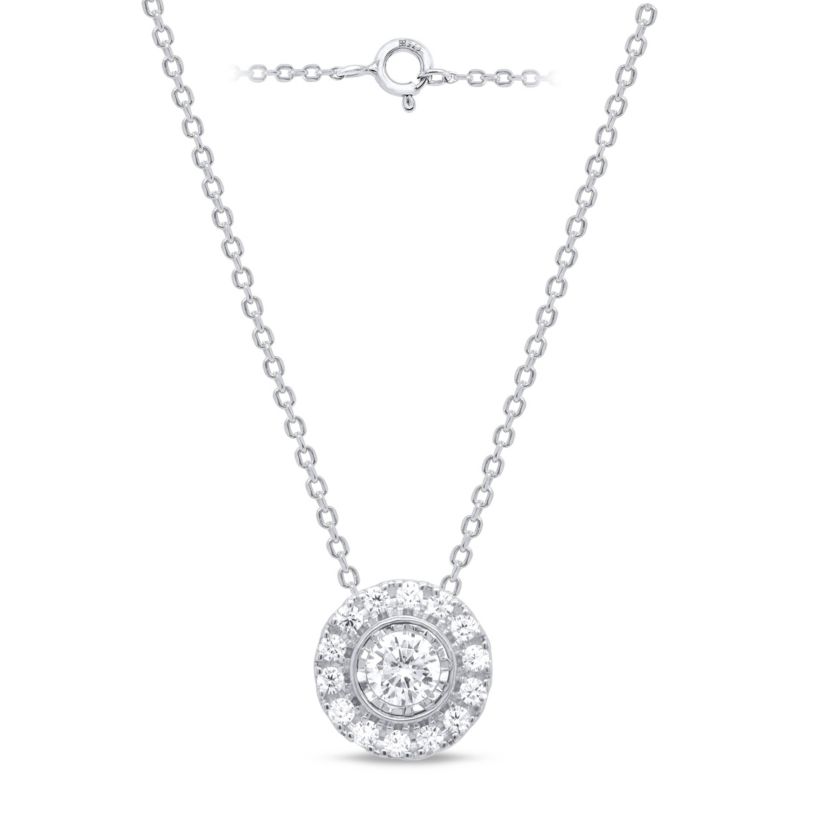 Lab Created 1/4CTW Lab Grown Diamond Solitaire Pendant with Halo In Gold Plated Sterling Silver