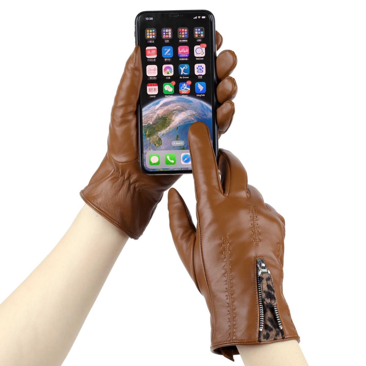 Womens Leather Touch Screen Gloves