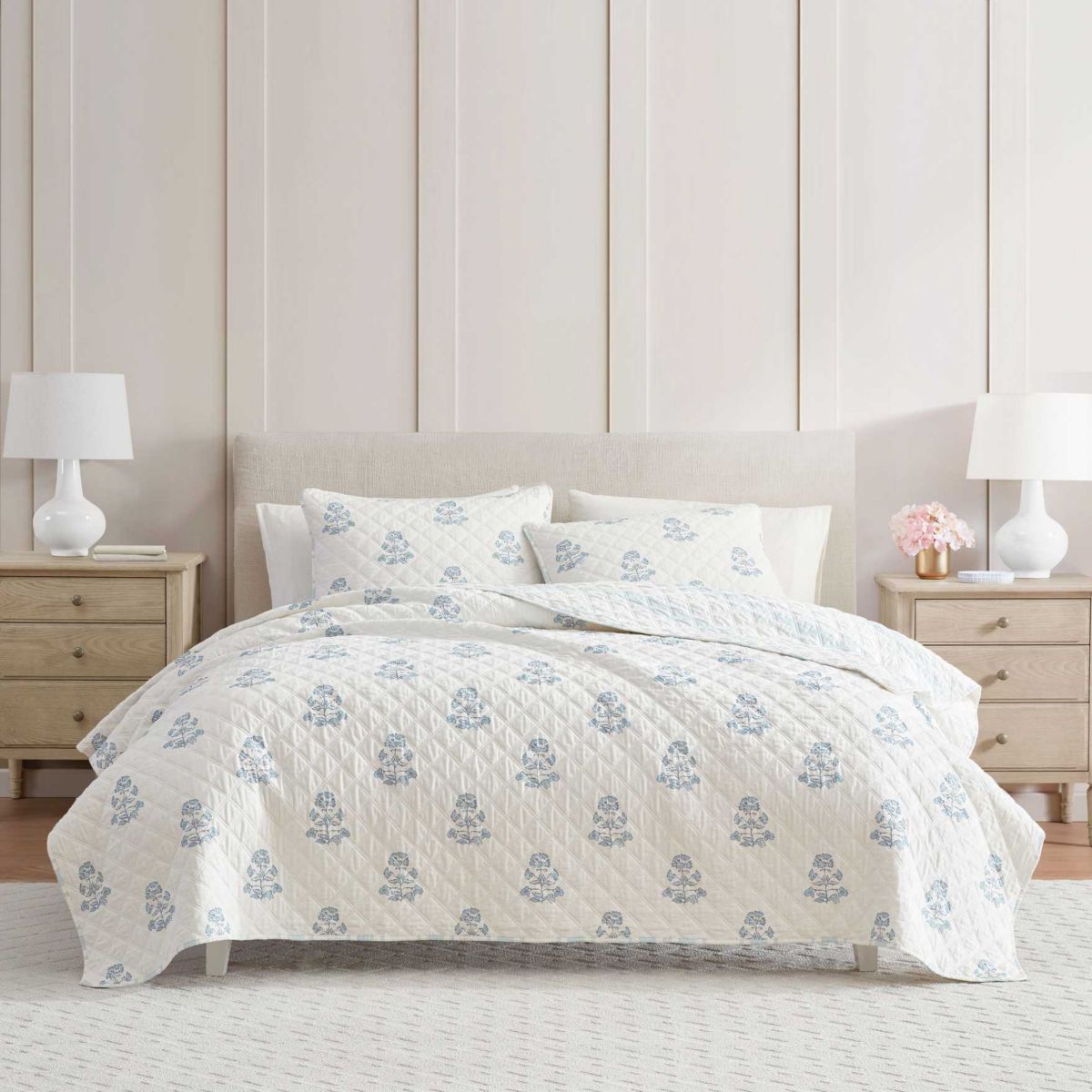 Flower Block Print Cotton Quilt Set