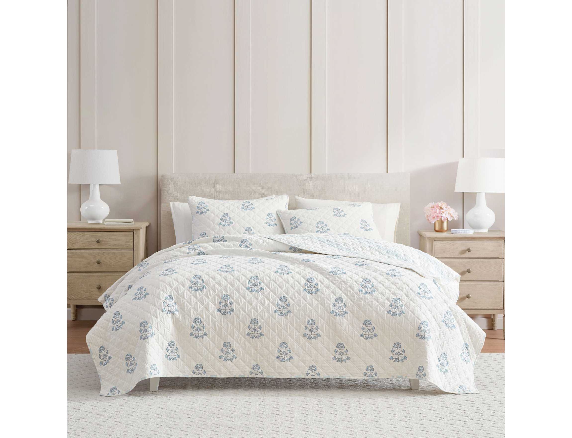 Flower Block Print Cotton Quilt Set