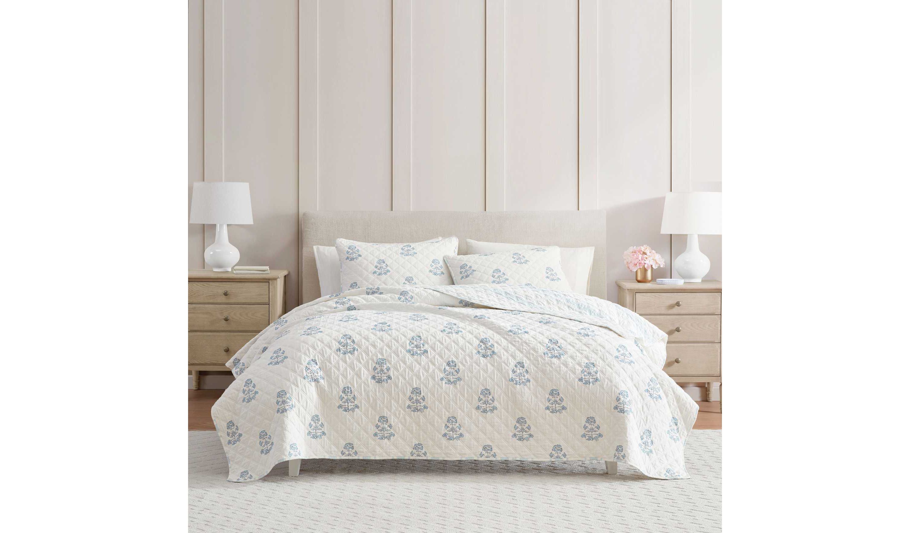 Flower Block Print Cotton Quilt Set