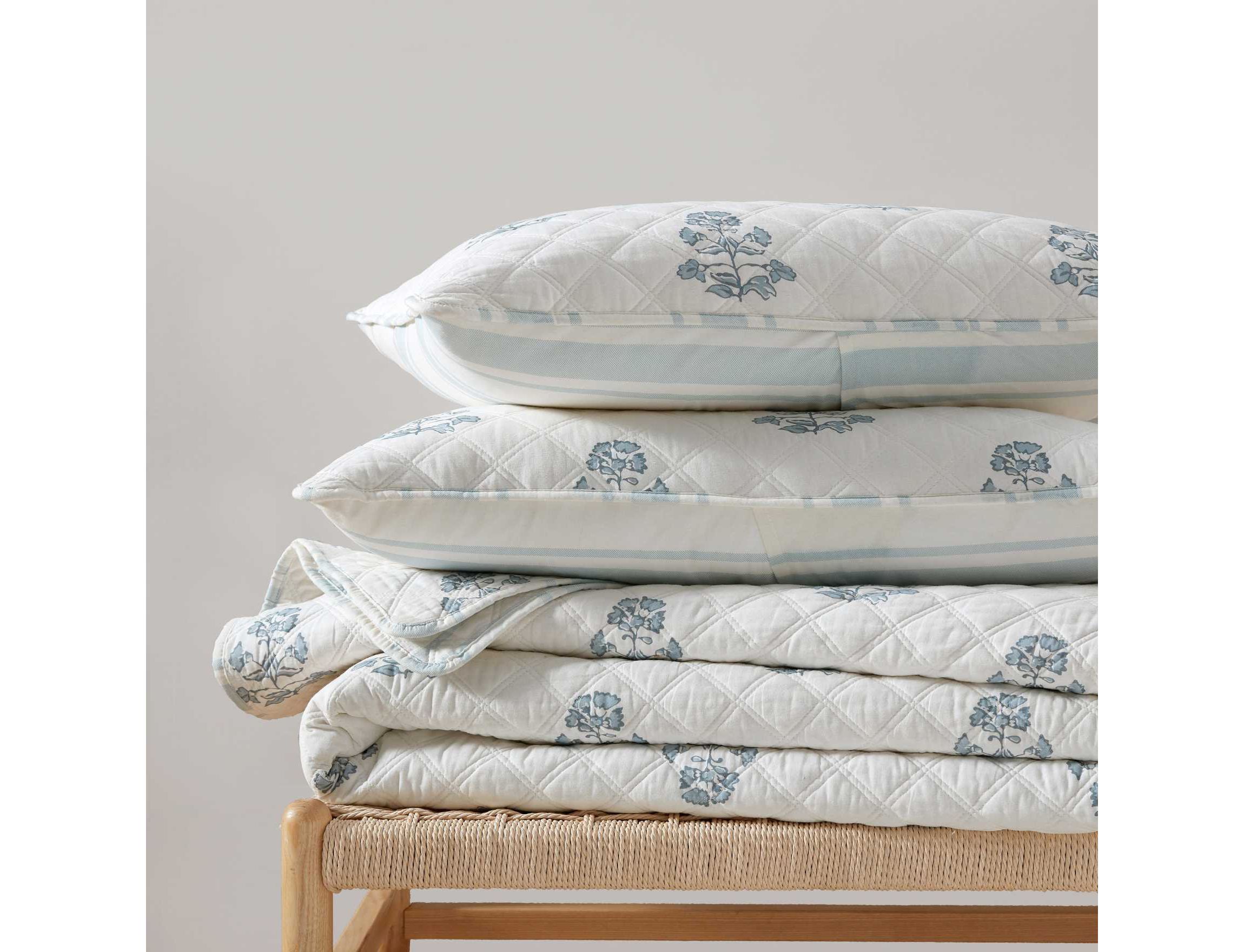 Flower Block Print Cotton Quilt Set