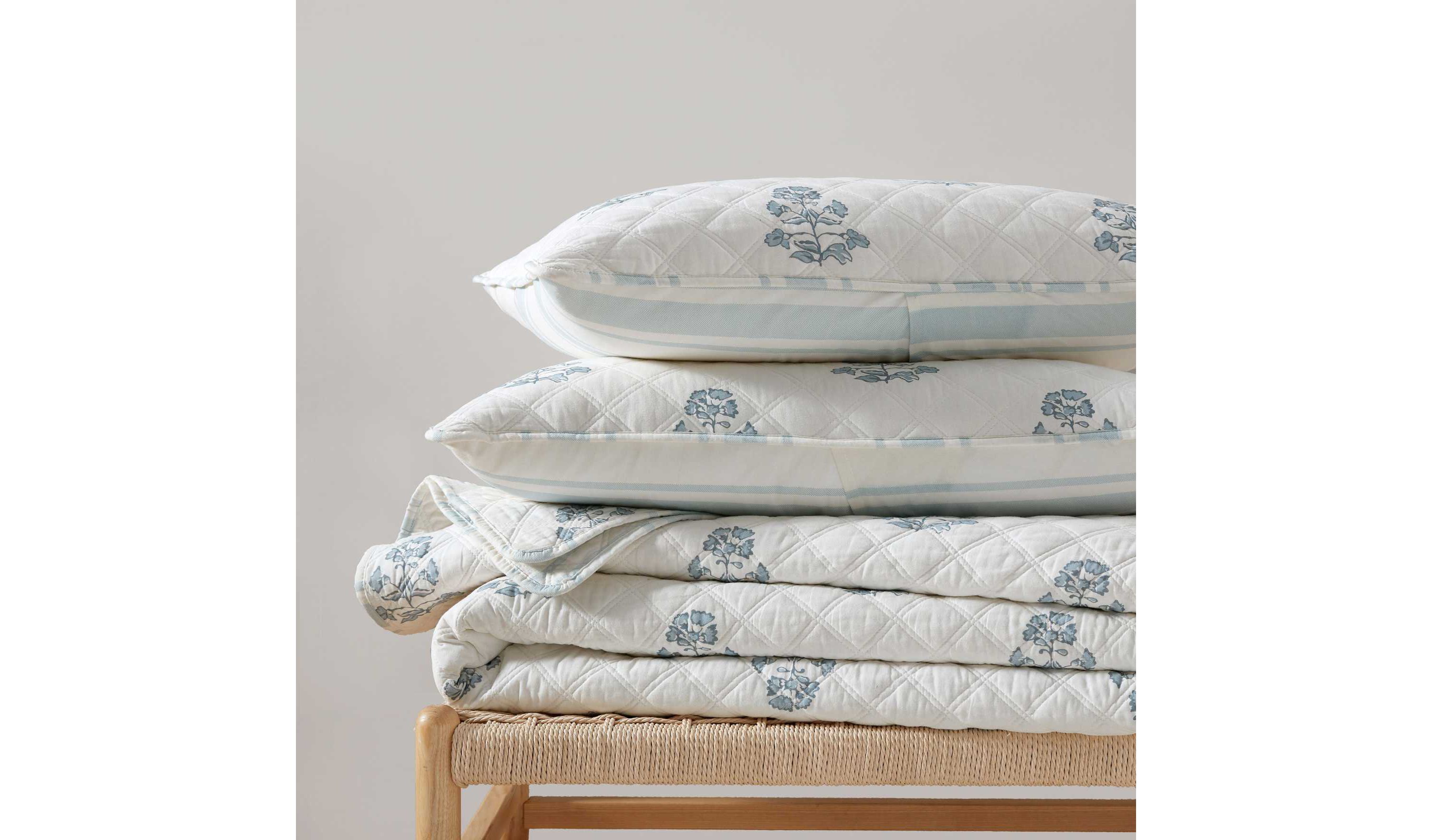 Flower Block Print Cotton Quilt Set