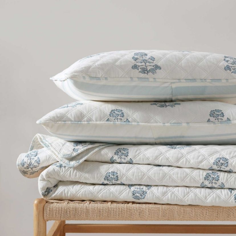 Flower Block Print Cotton Quilt Set