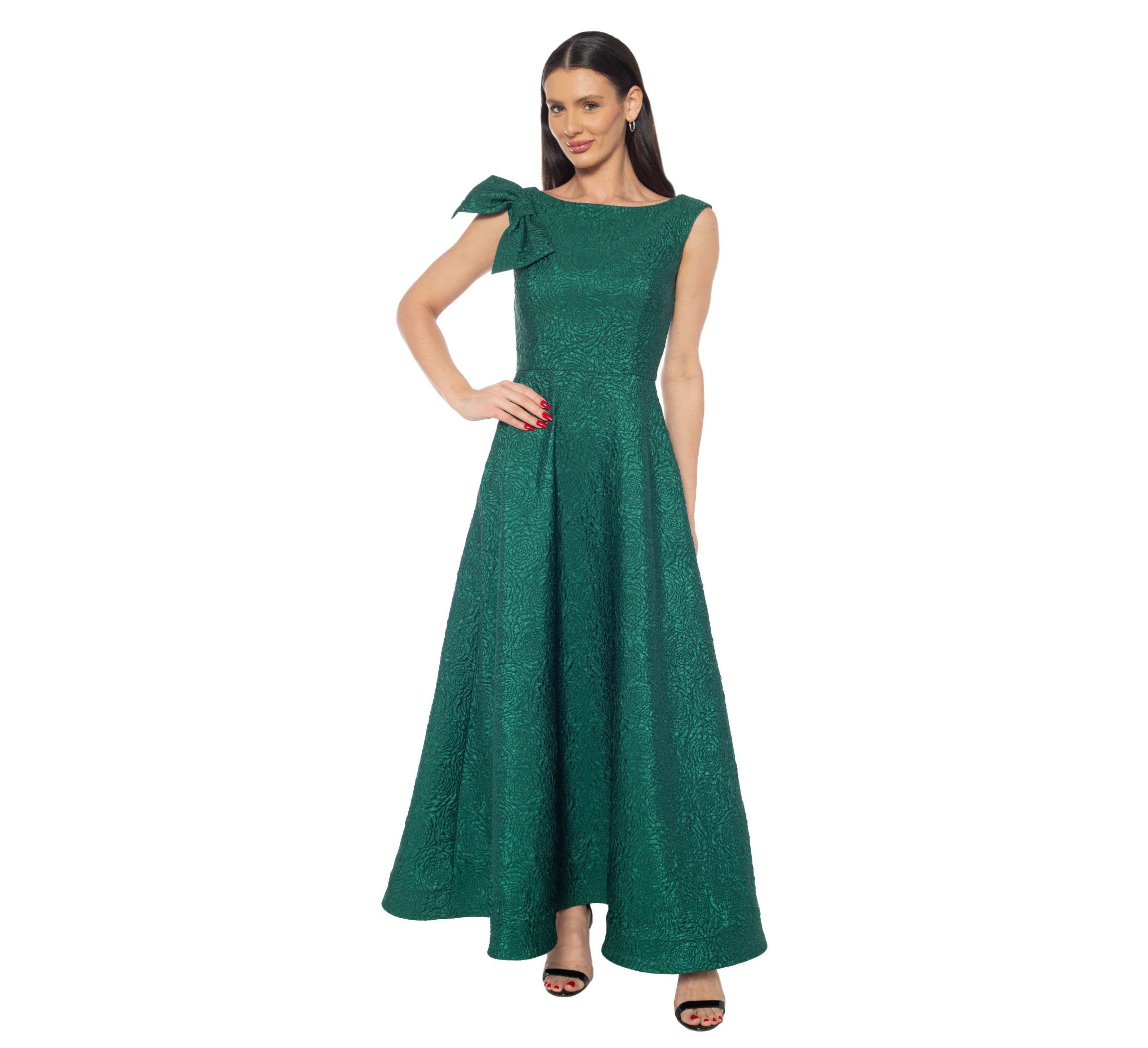Bow Shoulder Brocade Gown