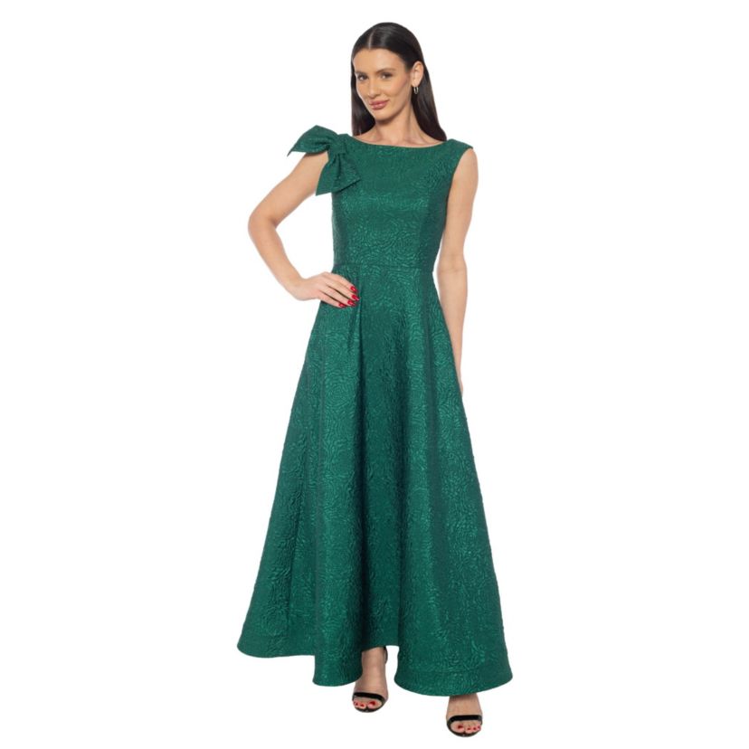 Bow Shoulder Brocade Gown