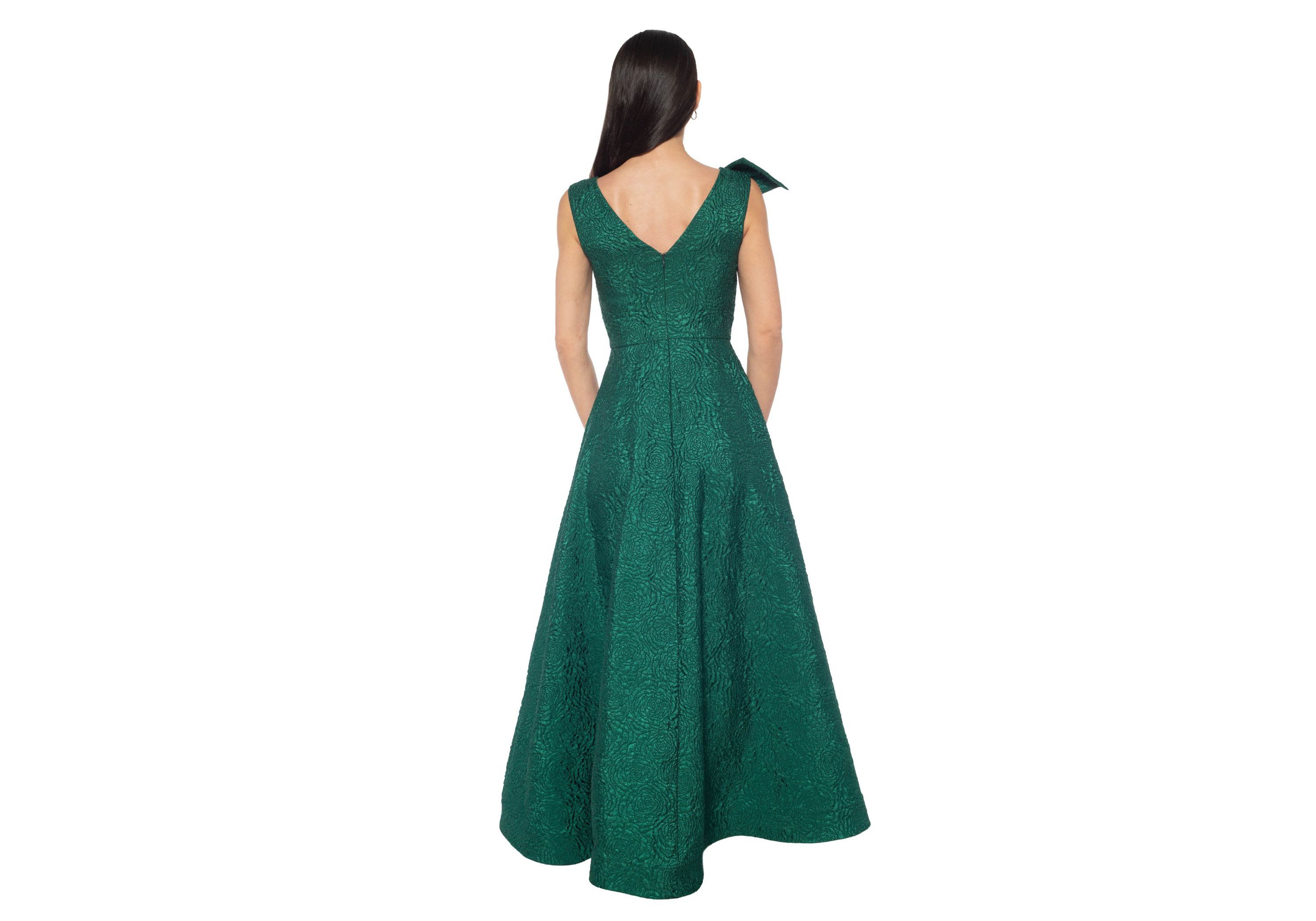 Bow Shoulder Brocade Gown