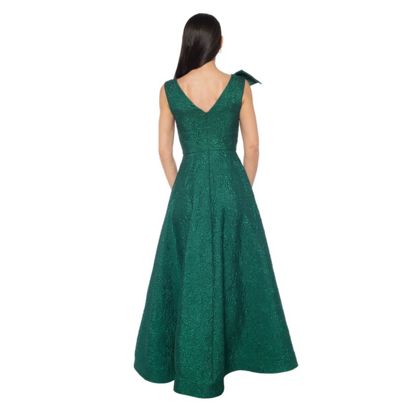 Bow Shoulder Brocade Gown