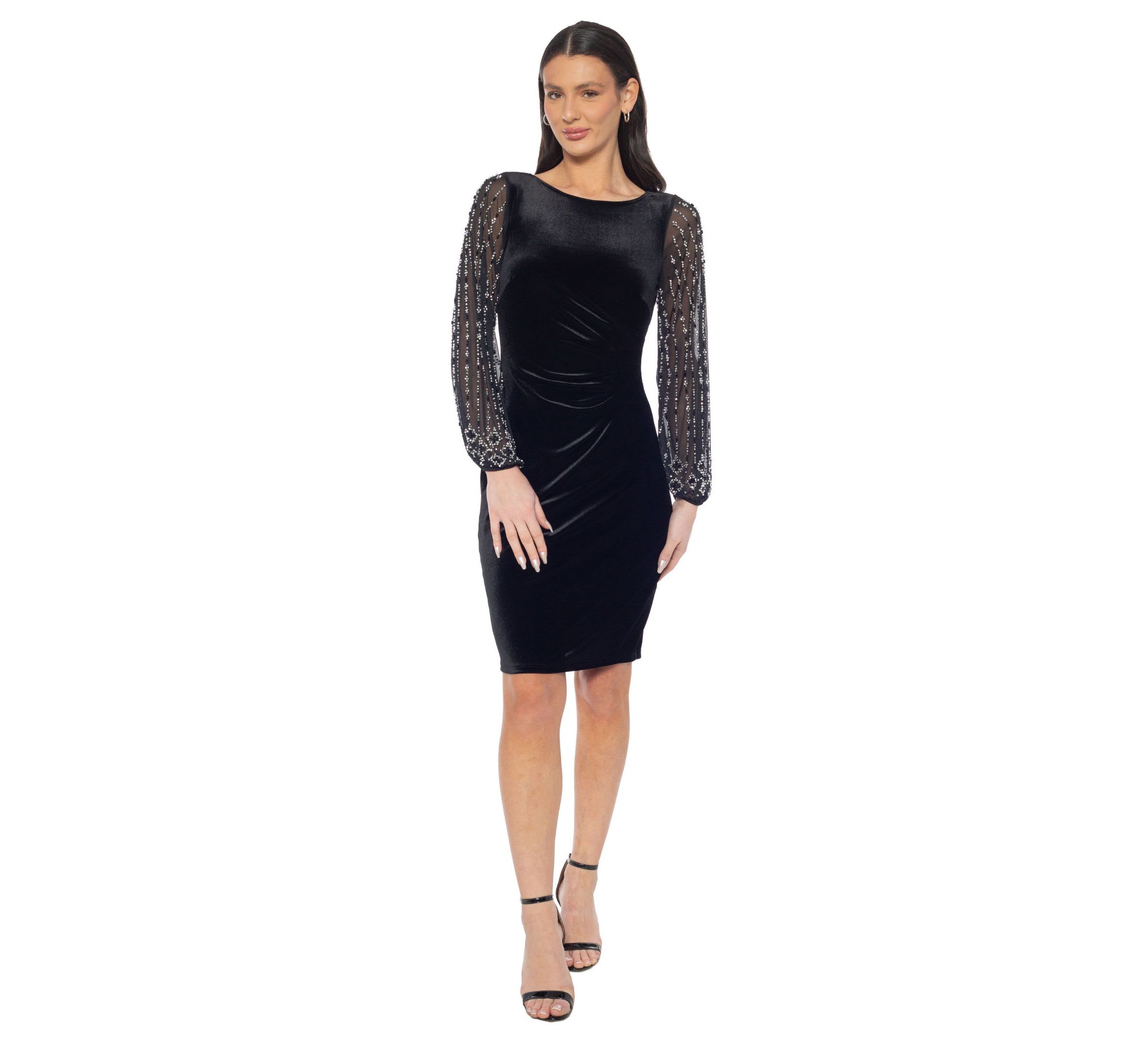 Beaded Sleeve Pleated Side Dress