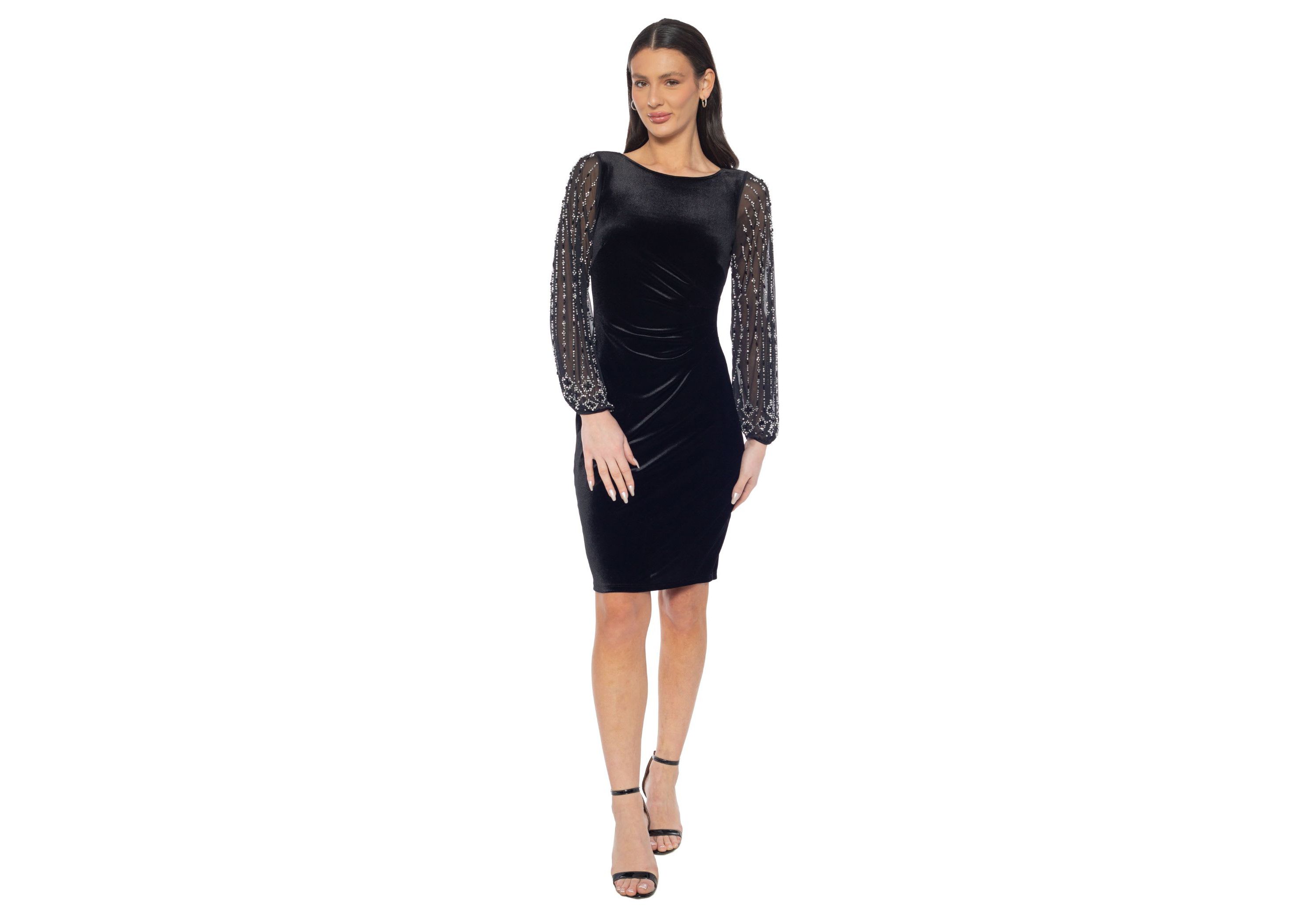 Beaded Sleeve Pleated Side Dress