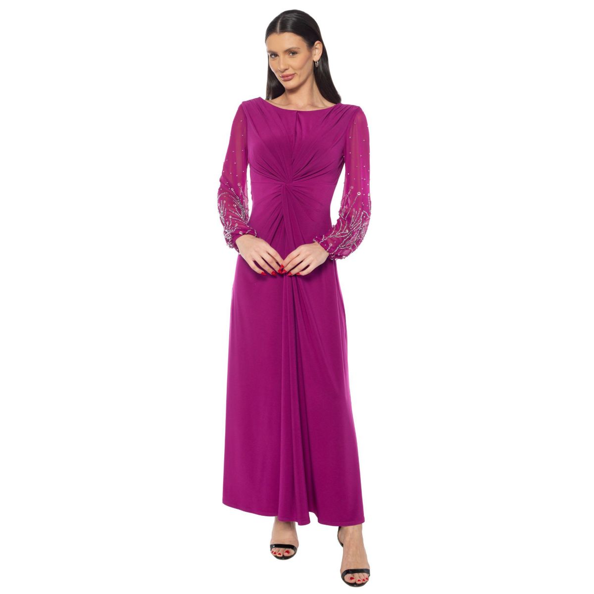 Knot Front Beaded Sleeves Gown