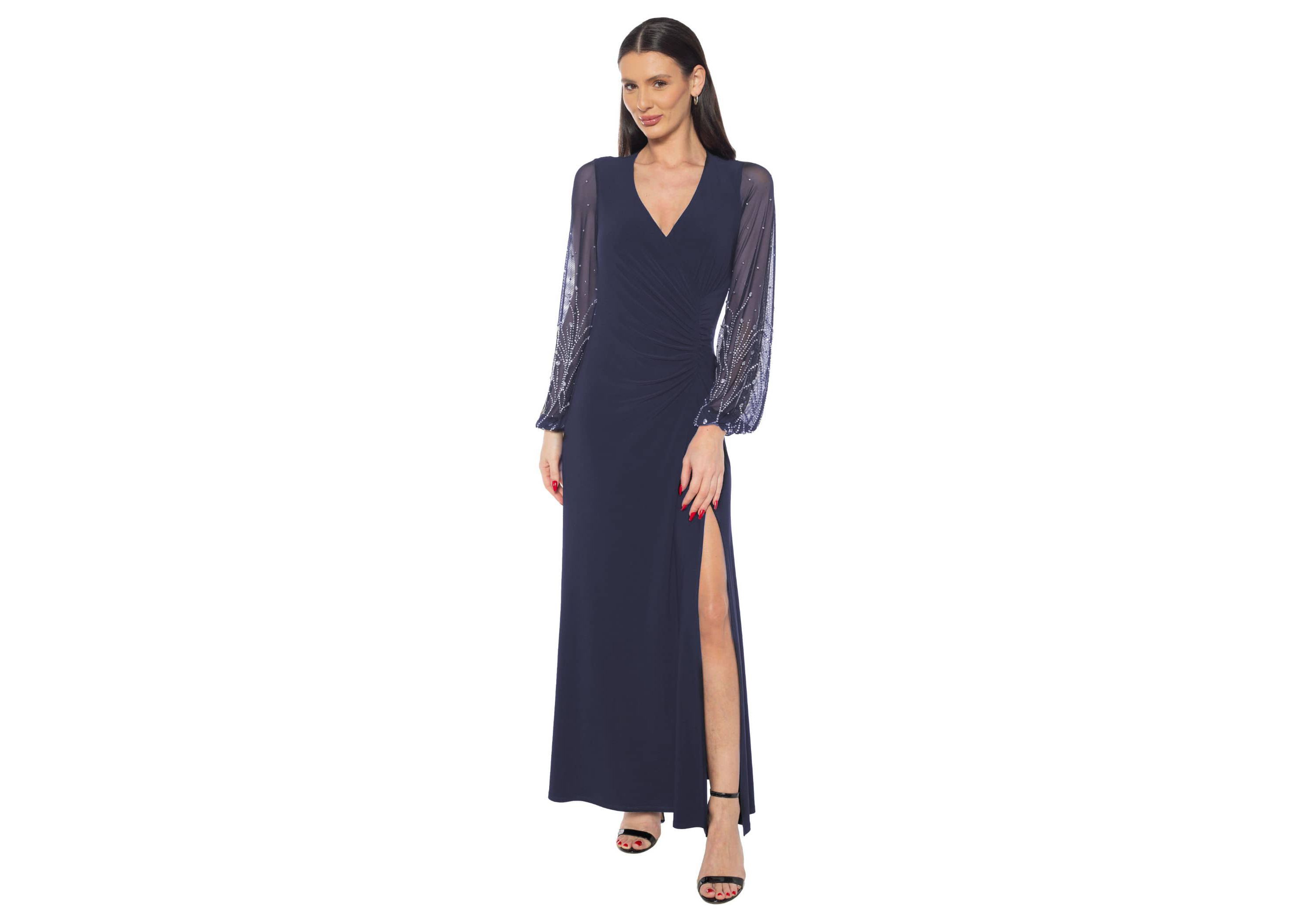 Mesh Beaded Sleeve Gown