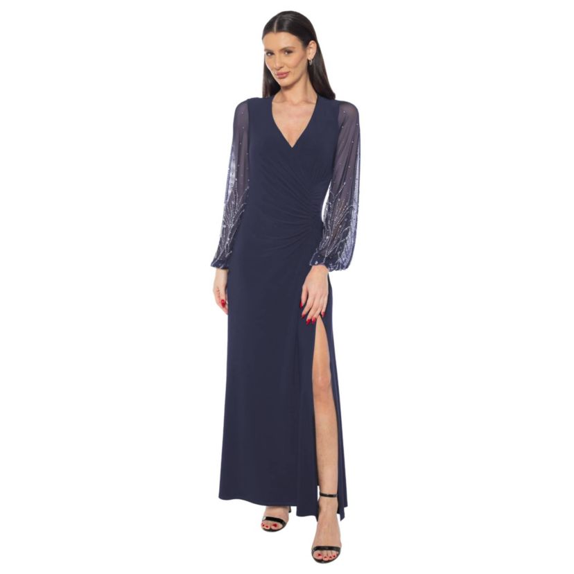 Mesh Beaded Sleeve Gown