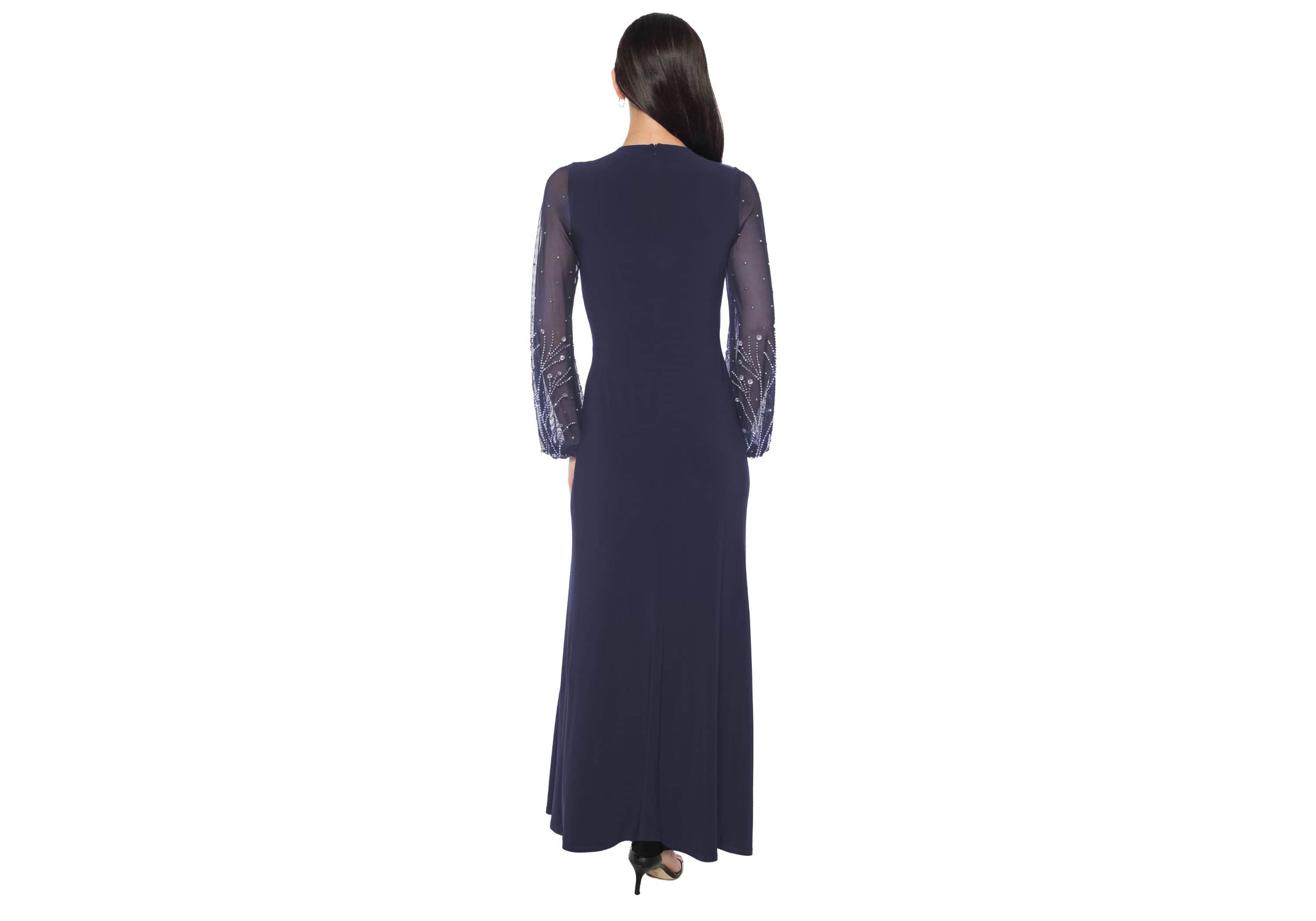 Mesh Beaded Sleeve Gown