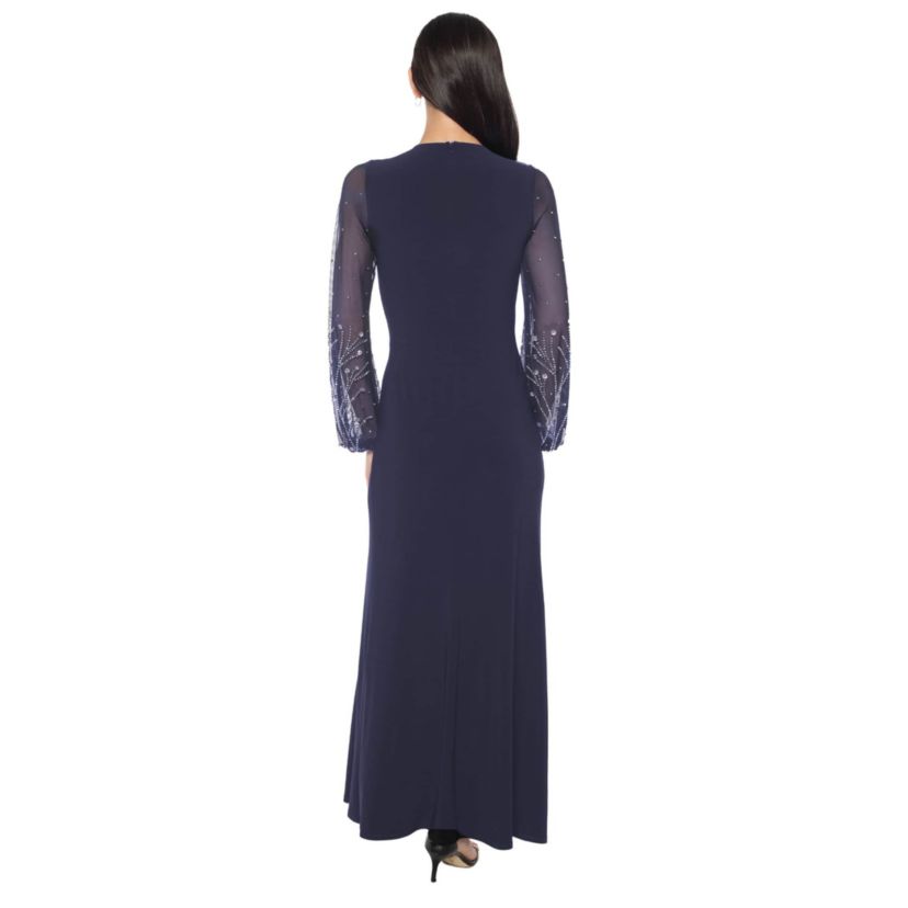 Mesh Beaded Sleeve Gown