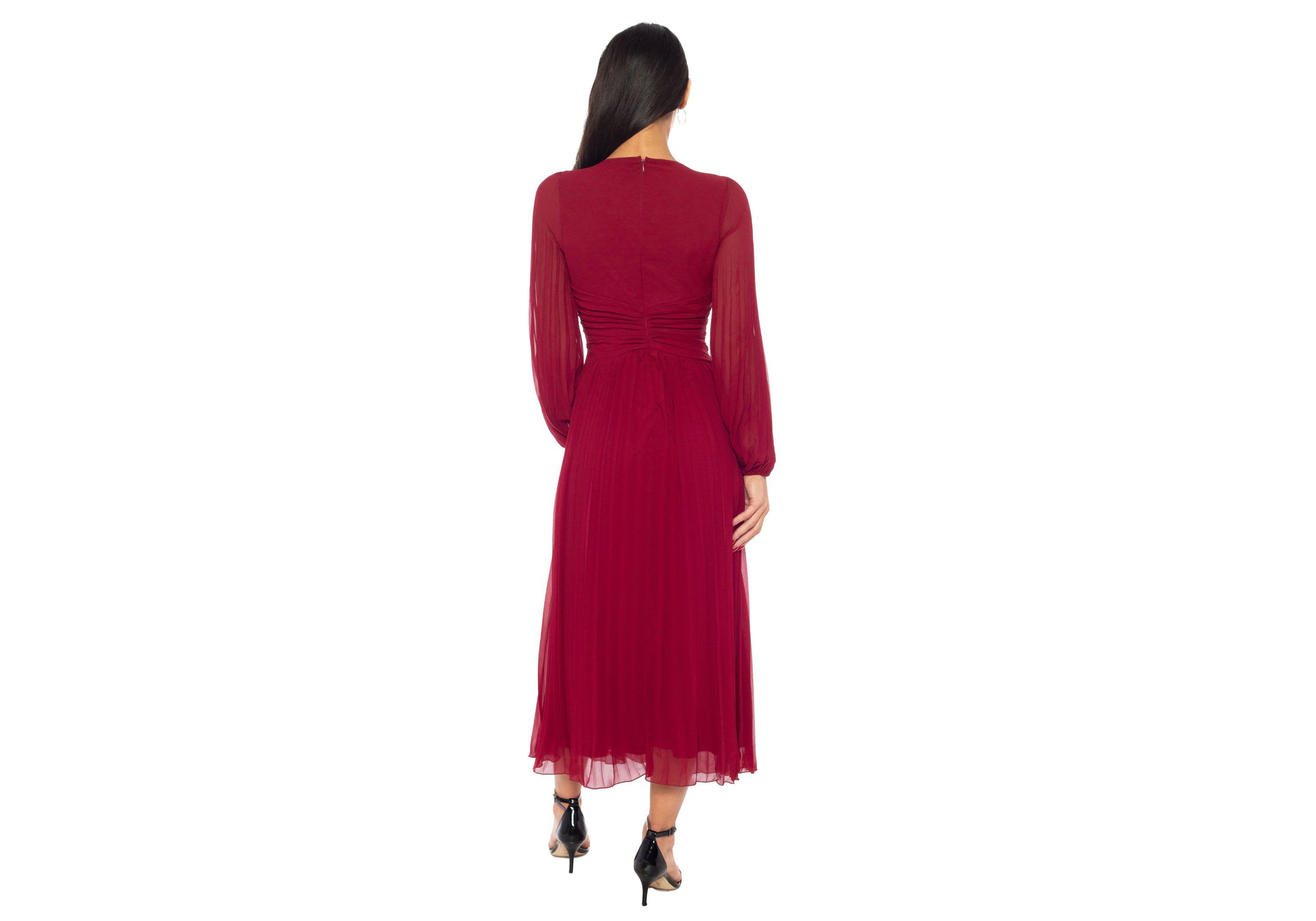 V-Neck Pleated Long Sleeve Dress