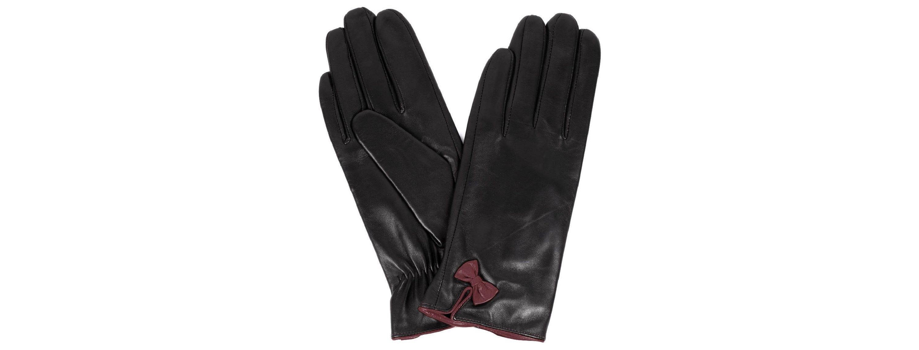 Womens Leather Touch Screen Gloves with Bow