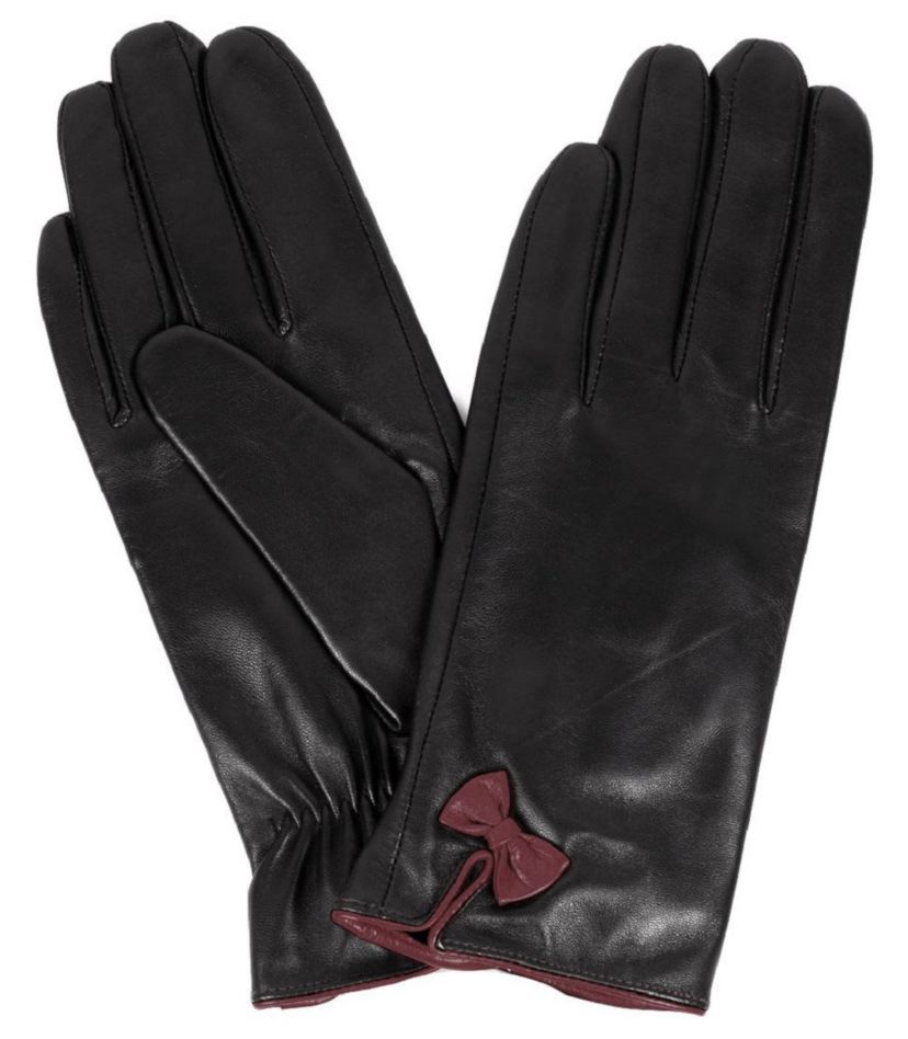 Womens Leather Touch Screen Gloves with Bow