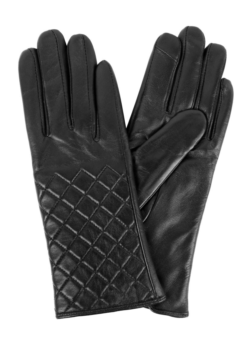Womens Quilted Leather Touch Screen Gloves