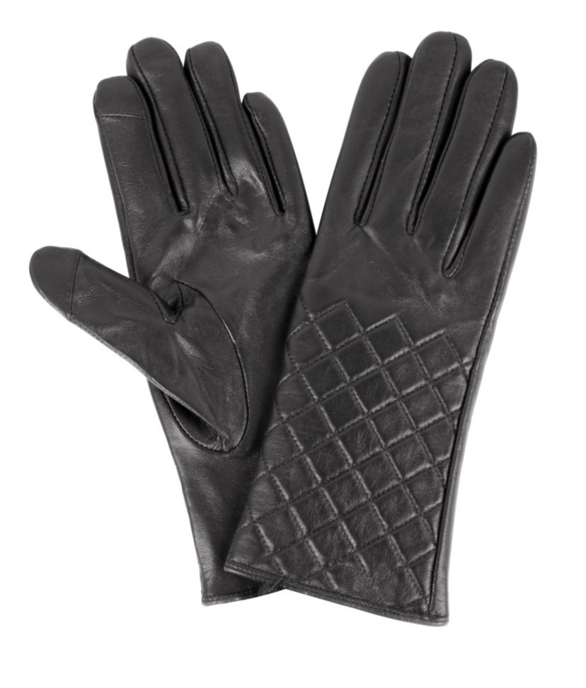 Womens Quilted Leather Touch Screen Gloves