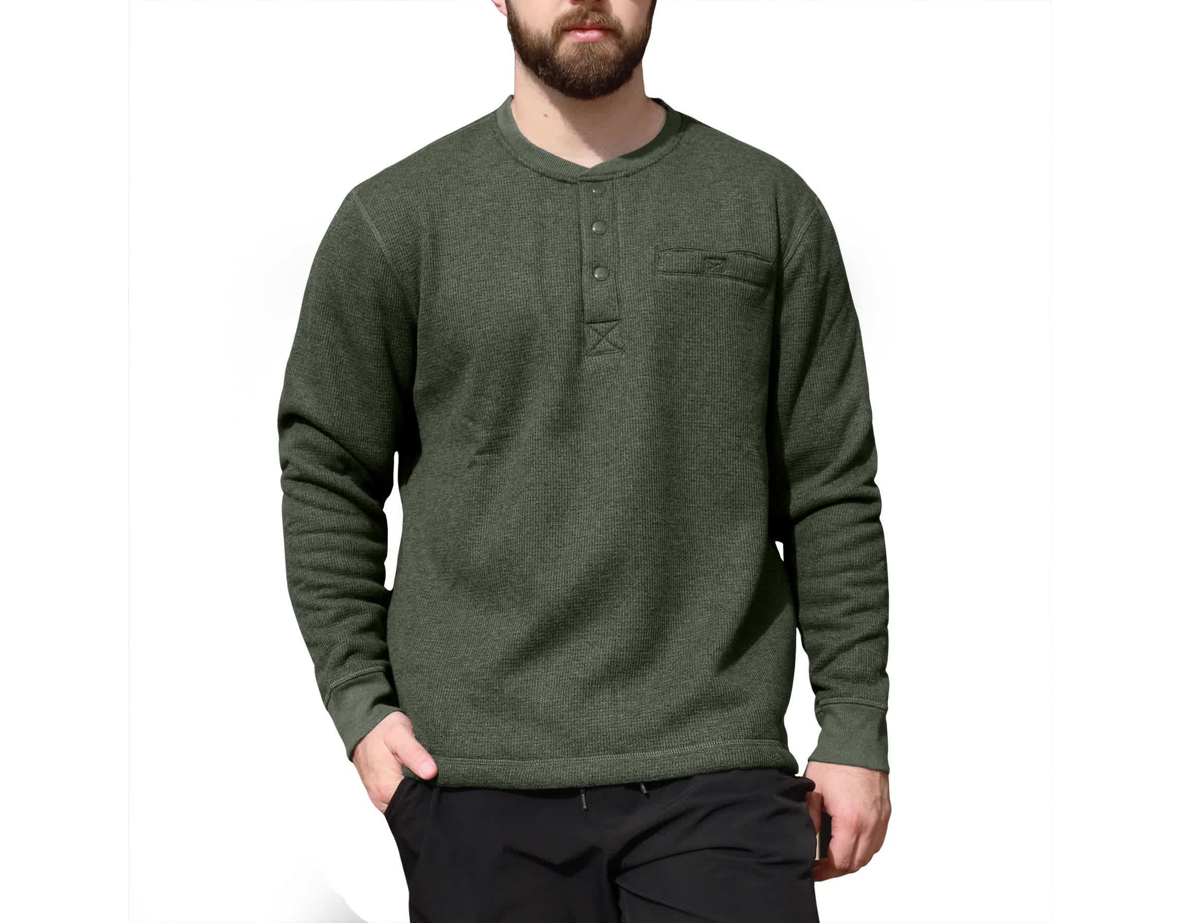 Mens Long Sleeve Thermal 3-Button Henley with Sherpa Lining