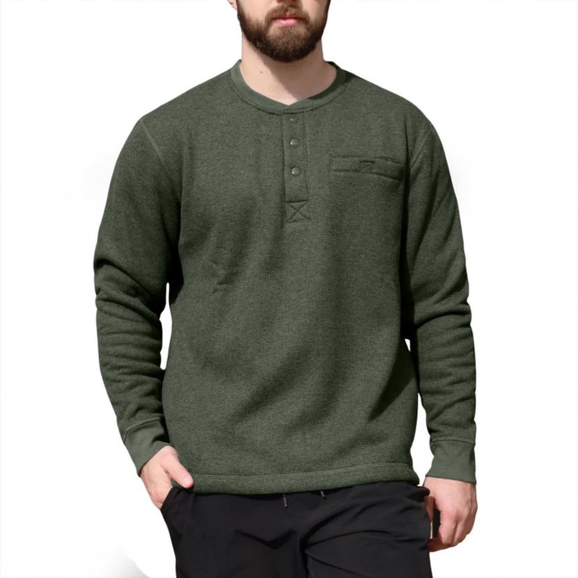 Mens Long Sleeve Thermal 3-Button Henley with Sherpa Lining