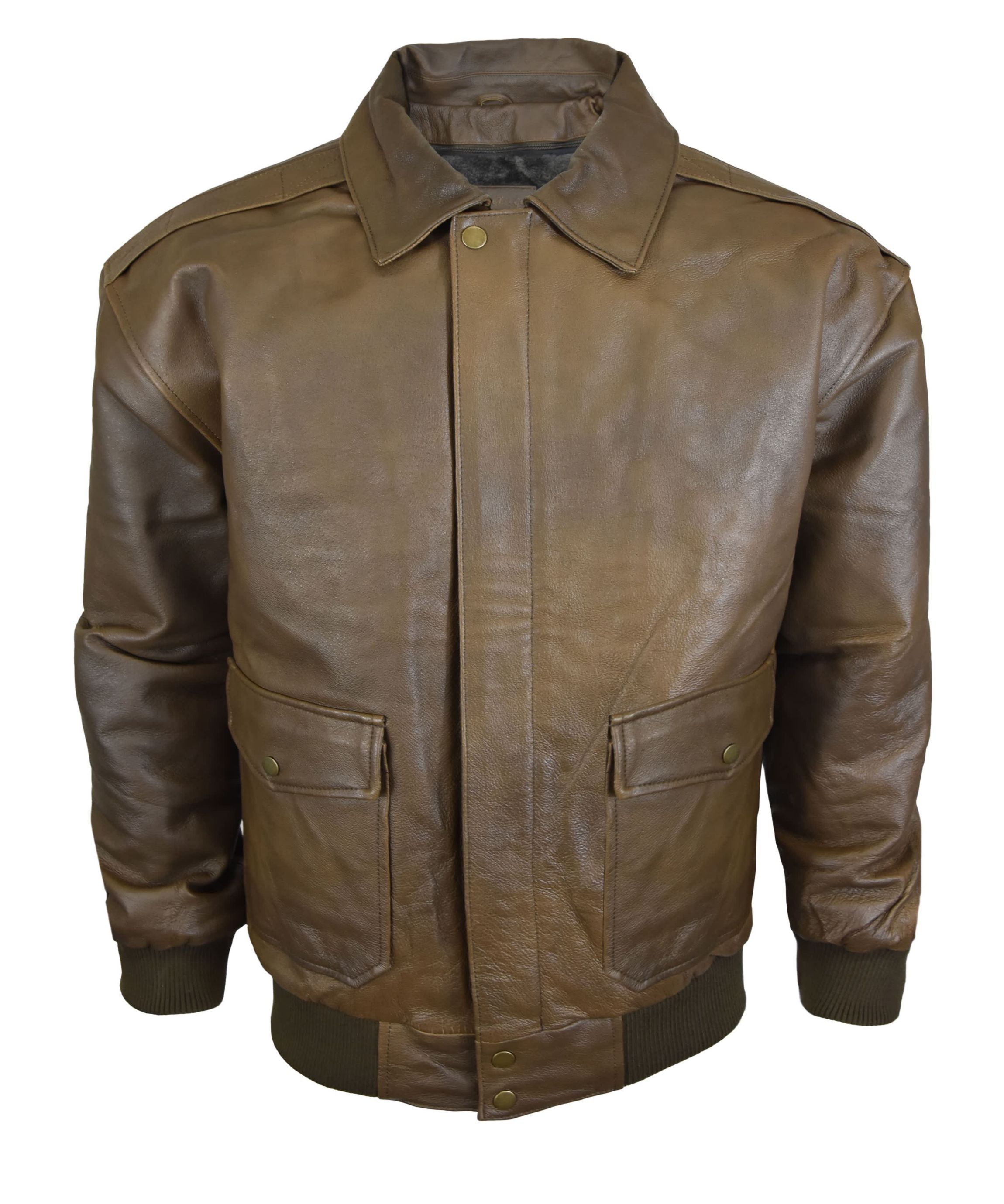 Mens Distressed Brown Leather Classic Aviator Jacket