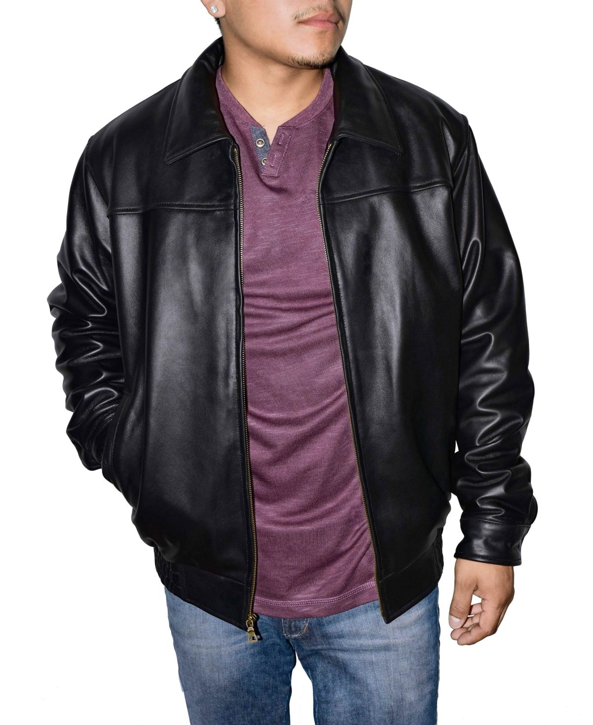 Mens Lambskin Leather Classic Bomber Jacket